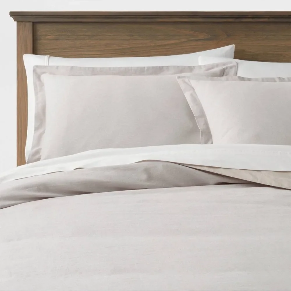 Full/Queen Cotton Linen Chambray Duvet Cover & Sham Set Light Gray - Threshold‎